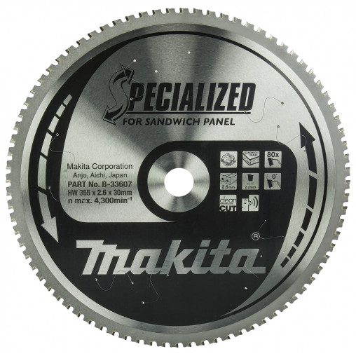B-33607 Disco sierra circular , Specialized T.C.T, 355 x 30 mm, 80 D